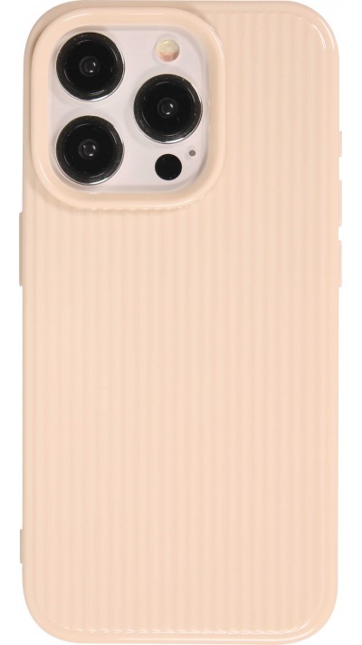 Coque iPhone 15 Pro Max - Gel silicone brillant avec lignes texturées - Blanc