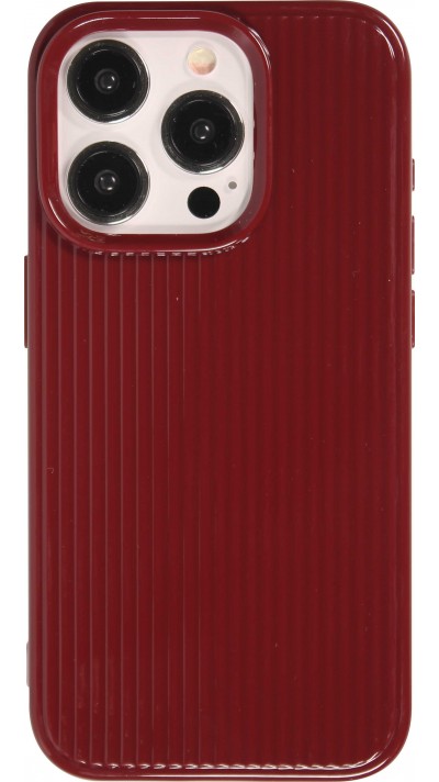 Coque iPhone 15 Pro Max - Gel silicone brillant avec lignes texturées - Bordeaux