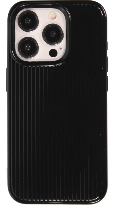 Coque iPhone 15 Pro Max - Gel silicone brillant avec lignes texturées - Noir