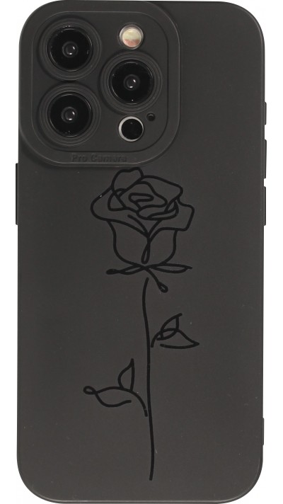 iPhone 15 Pro Max Case Hülle - Weiches Silikongel mit Kameraschutz - Minimalistische Rose - Schwarz