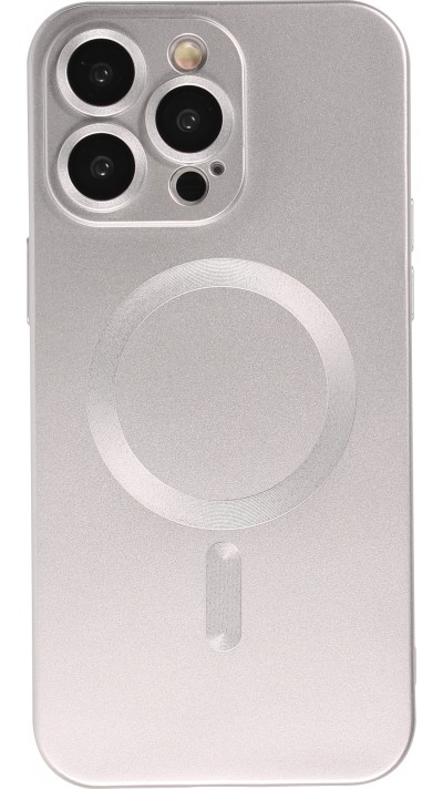 iPhone 15 Pro Max Case Hülle - Gummi weich mit Kameraschutzglas MagSafe - Silber