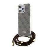 iPhone 15 Pro Max Case Hülle - Guess Monogramm in Lackoptik mit integriertem verstellbarem Riemen - Braun