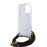 iPhone 15 Pro Max Case Hülle - Guess Monogramm in Lackoptik mit integriertem verstellbarem Riemen - Braun