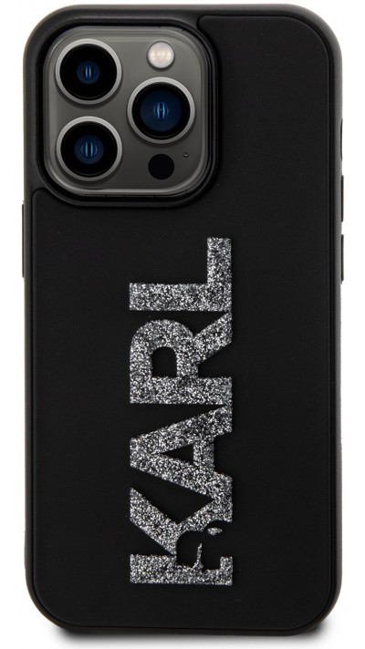 iPhone 15 Pro Max Case Hülle - Karl Lagerfeld mattes Silikon mit glitzerndem 3D-Logo - Schwarz