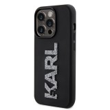 Coque iPhone 15 Pro - Karl Lagerfeld silicone mat avec logo 3D pailleté - Noir