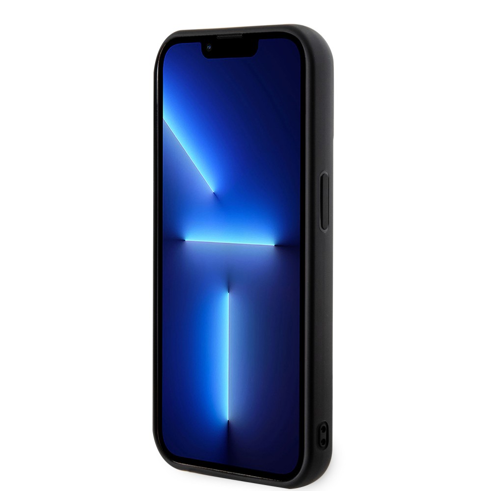 Coque iPhone 15 Pro - Karl Lagerfeld silicone mat avec logo 3D pailleté - Noir