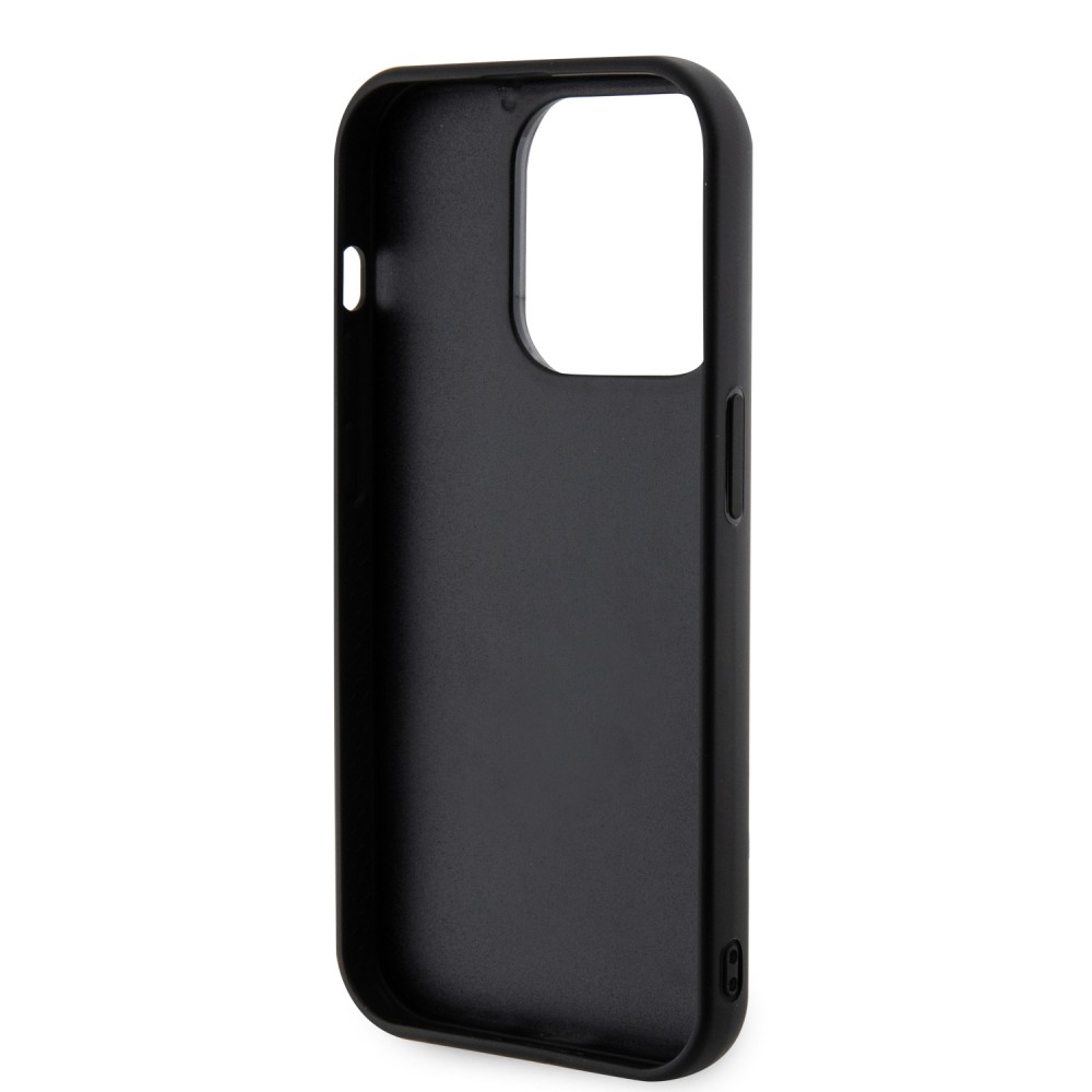 Coque iPhone 15 Pro - Karl Lagerfeld silicone mat avec logo 3D pailleté - Noir