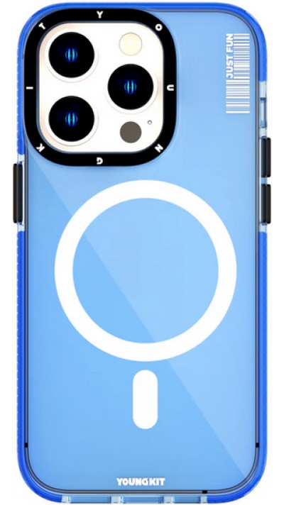 iPhone 15 Pro Max Case Hülle - Youngkit Transparent Crystal Glossy Case avec Magsafe - Blau