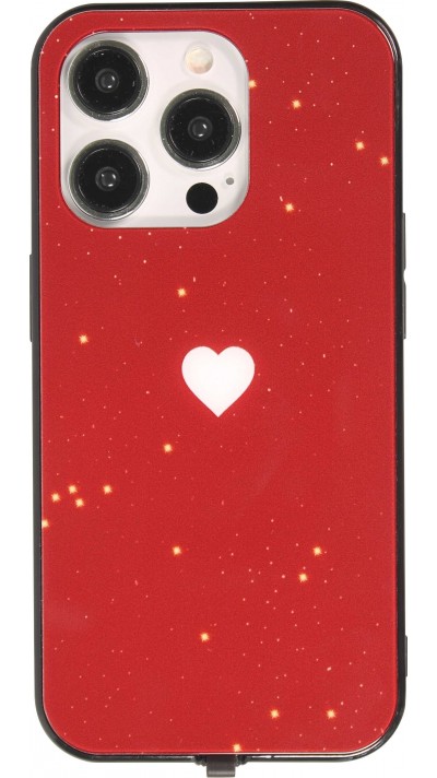 iPhone 15 Pro Case Hülle - Silikon Glossy integriertes LED Licht mit USB-C Anschluss - Shiny Heart - Rot
