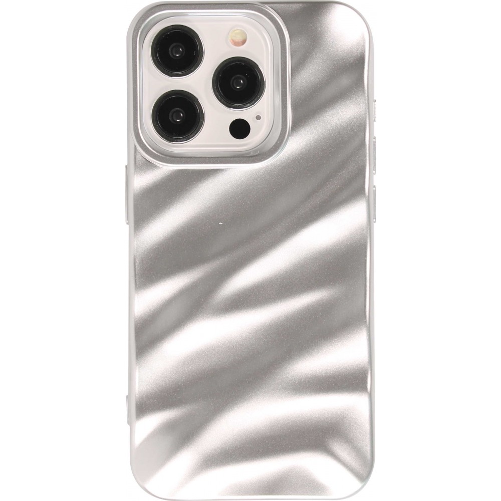 Coque iPhone 15 Pro Max - Silicone avec forme de vague 3D mat - Argent
