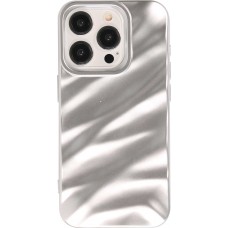 Coque iPhone 15 Pro Max - Silicone avec forme de vague 3D mat - Argent