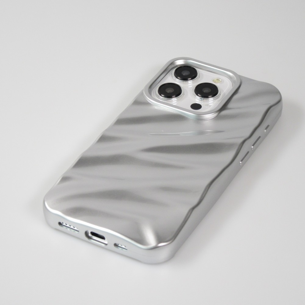 Coque iPhone 15 Pro Max - Silicone avec forme de vague 3D mat - Argent