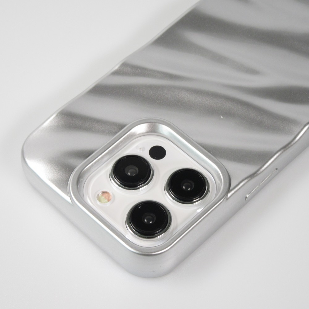 Coque iPhone 15 Pro Max - Silicone avec forme de vague 3D mat - Argent
