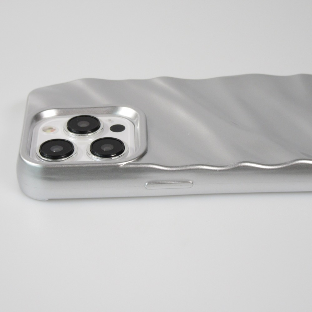 Coque iPhone 15 Pro Max - Silicone avec forme de vague 3D mat - Argent