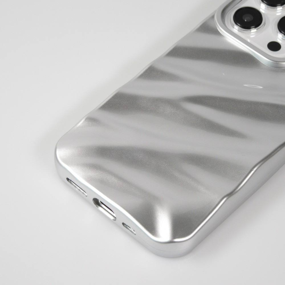Coque iPhone 15 Pro Max - Silicone avec forme de vague 3D mat - Argent