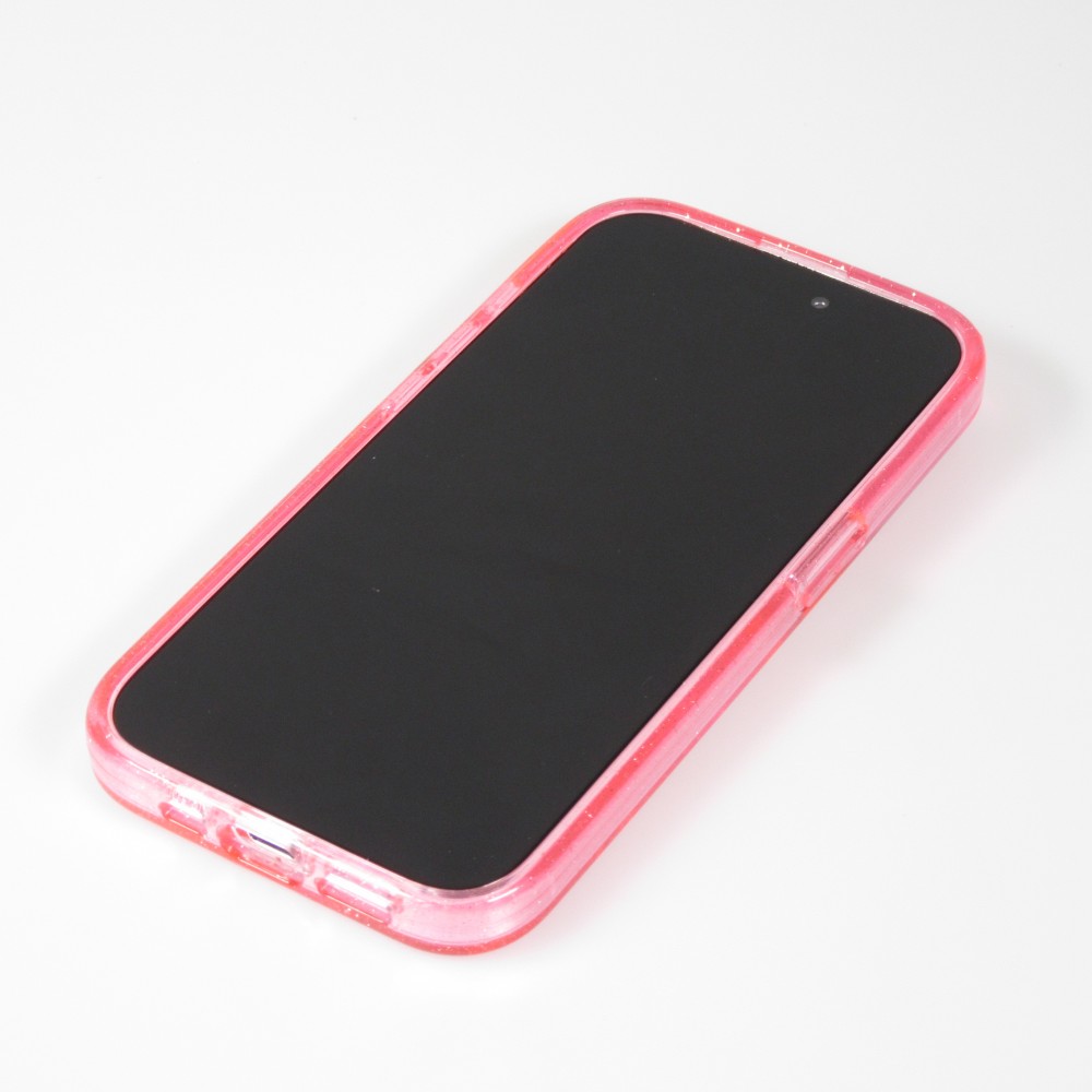 iPhone 15 Pro Case Hülle - Hartes Silikon mit Glitzer Rückseite und MagSafe - Rosa