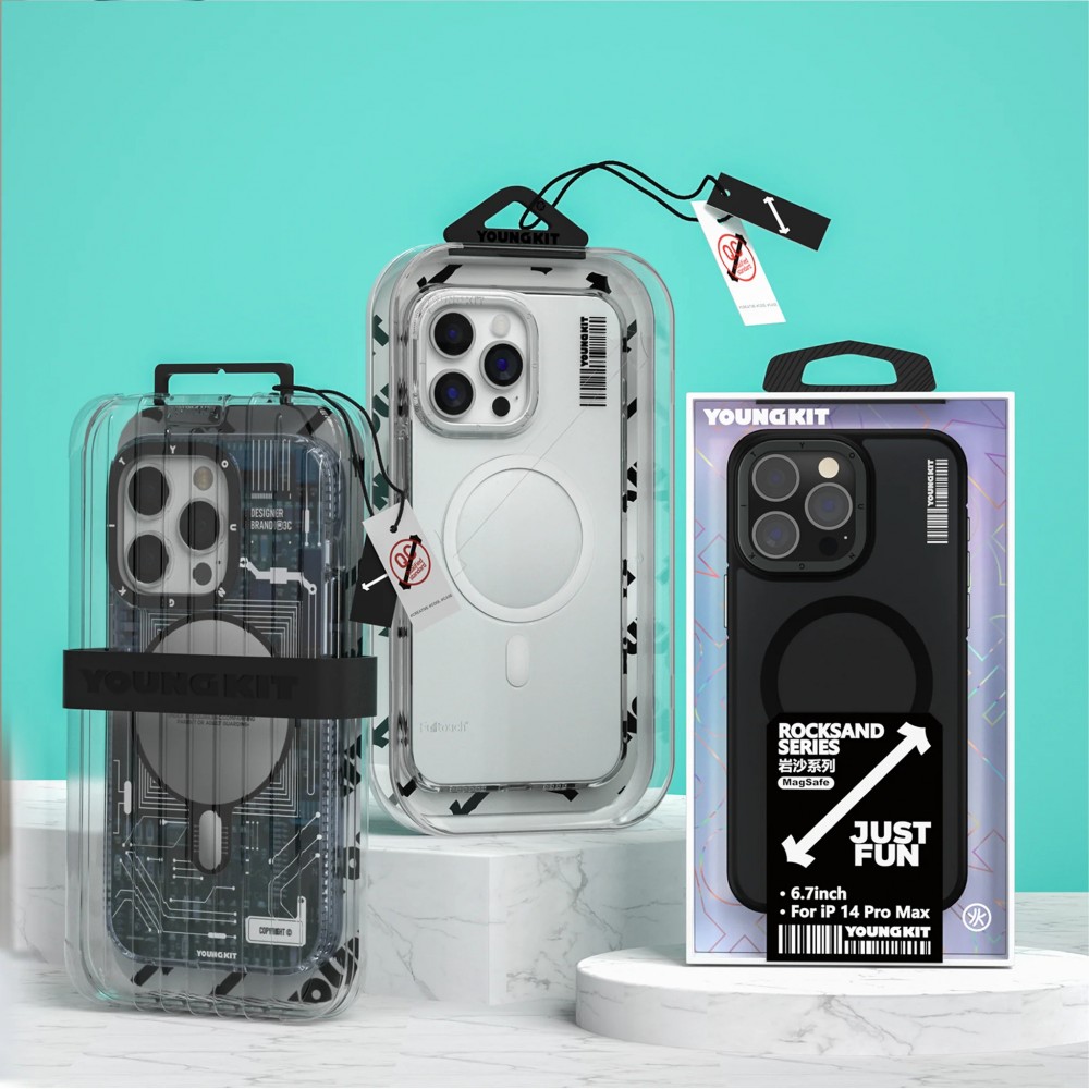 iPhone 15 Pro Case Hülle - Youngkit @Elizabeth Anderson Art Love Cat Case mit Magsafe  - Blau