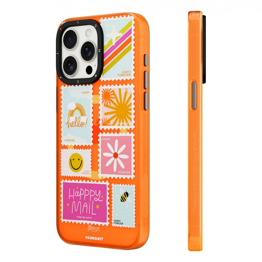 Coque iPhone 15 Pro - Youngkit @byhapppyal Positive Stickers Case avec Magsafe - Orange