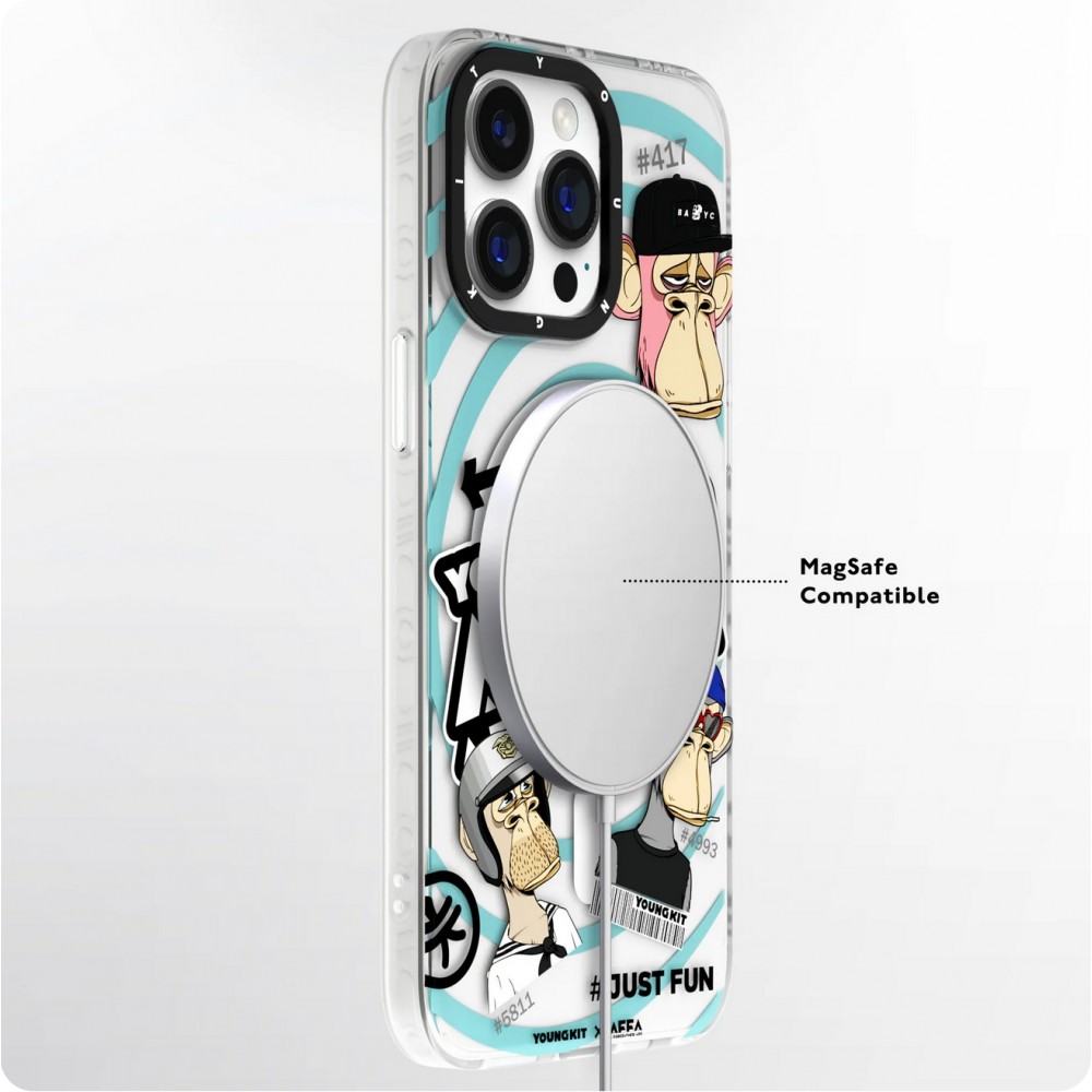 Coque iPhone 15 Pro - Youngkit Funny BoredApe (@BAYC) avec Magsafe - Noir