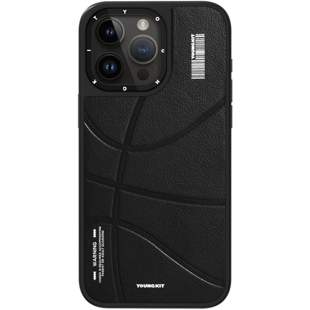 Coque iPhone 15 Pro - Youngkit Passionate Backboard Leather Case avec Magsafe - Noir