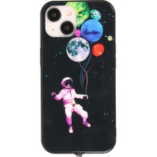 iPhone 15 Case Hülle - Silikon Glossy integriertes LED Licht mit USB-C Anschluss - Floating Astronaut - Schwarz
