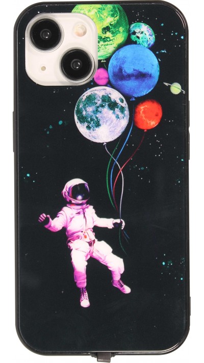 Coque iPhone 15 - Silicone Glossy lumière LED intégrée avec port USB-C - Floating Astronaut - Noir