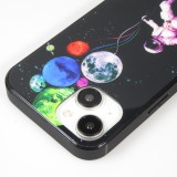 iPhone 15 Case Hülle - Silikon Glossy integriertes LED Licht mit USB-C Anschluss - Floating Astronaut - Schwarz