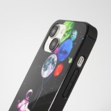 iPhone 15 Case Hülle - Silikon Glossy integriertes LED Licht mit USB-C Anschluss - Floating Astronaut - Schwarz