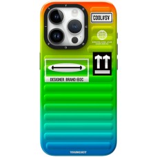 Coque iPhone 15 Pro - Youngkit Color-Gradient Luggage-Inspired Case - Vert/orange