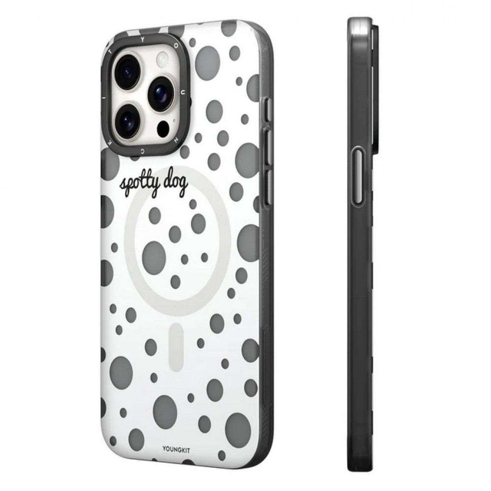 iPhone 15 Case Hülle - Youngkit Colorful Polka Dots Case mit Magsafe - Weiss