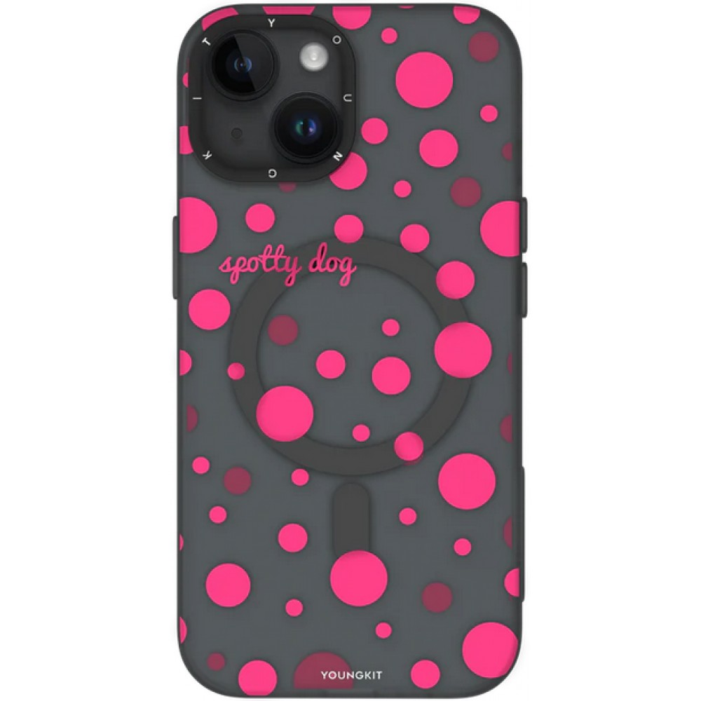 iPhone 15 Case Hülle - Youngkit Colorful Polka Dots Case mit Magsafe - Schwarz