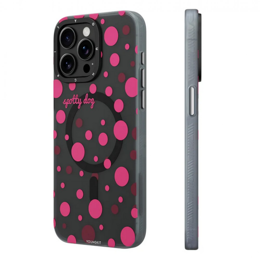 iPhone 15 Case Hülle - Youngkit Colorful Polka Dots Case mit Magsafe - Schwarz