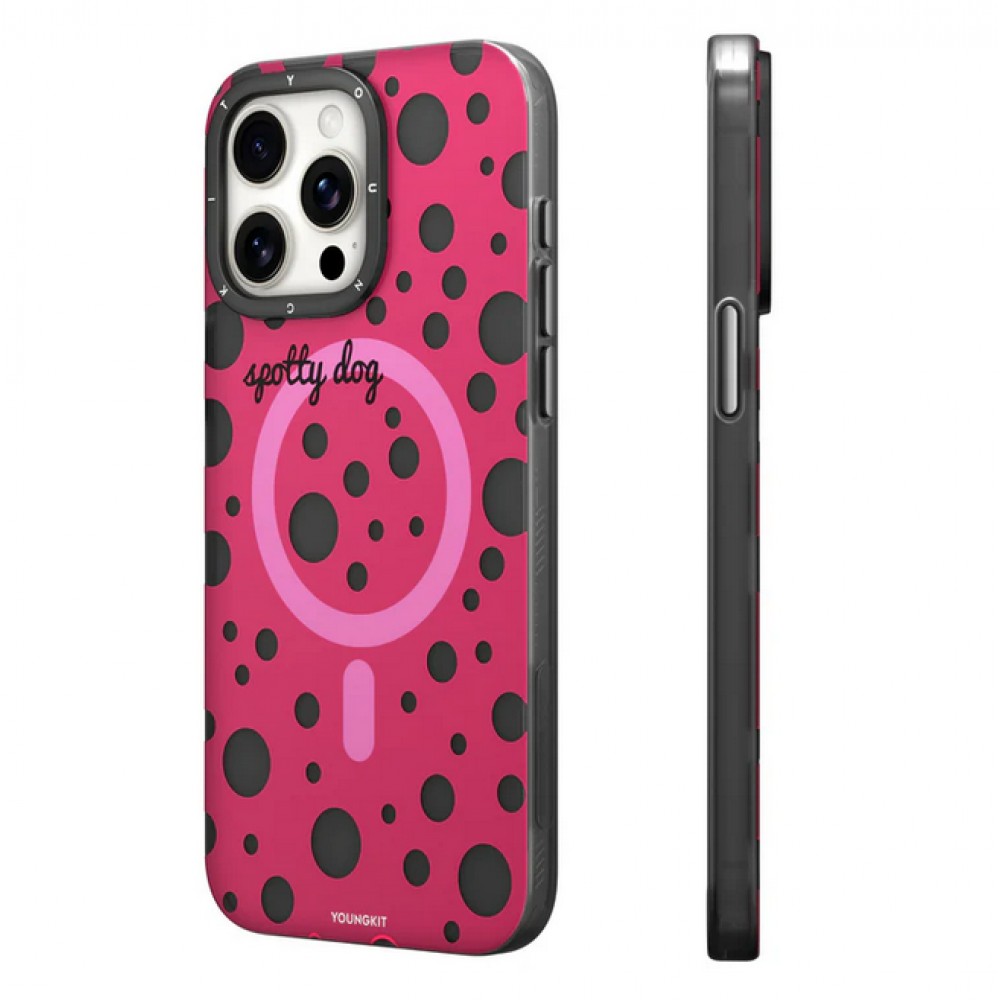 Coque iPhone 15 - Youngkit Colorful Polka Dots Case avec Magsafe - Rouge