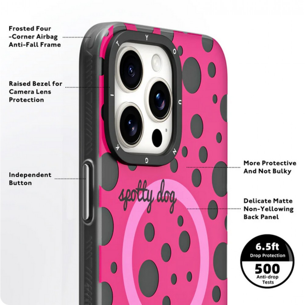 Coque iPhone 15 - Youngkit Colorful Polka Dots Case avec Magsafe - Rouge