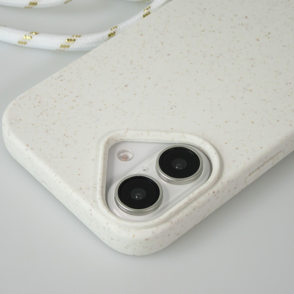 iPhone 16 Case Hülle - Bio Eco-Friendly Vegan mit Handykette Necklace - Weiss