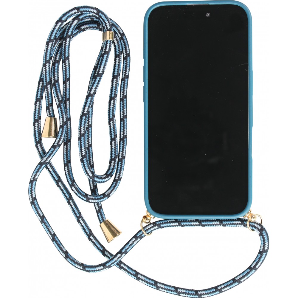 iPhone 16 Case Hülle - Bio Eco-Friendly Vegan mit Handykette Necklace blau
