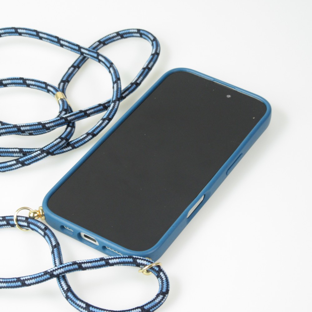 iPhone 16 Case Hülle - Bio Eco-Friendly Vegan mit Handykette Necklace blau