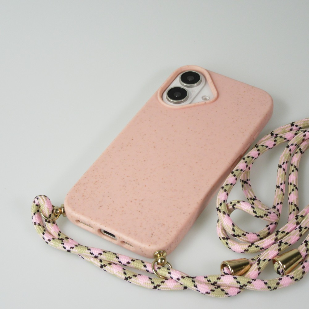 iPhone 16 Case Hülle - Bio Eco-Friendly Vegan mit Handykette Necklace - Rosa