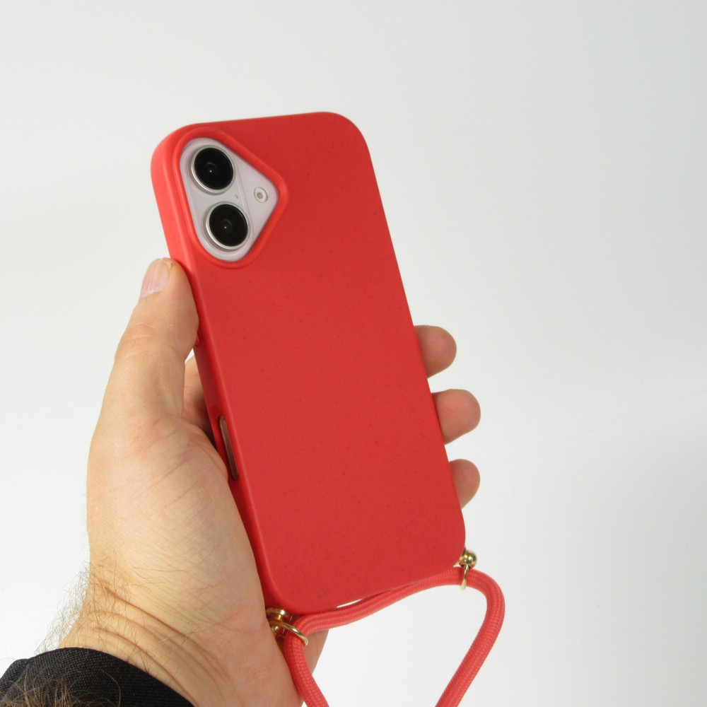 iPhone 16 Case Hülle - Bio Eco-Friendly Vegan mit Handykette Necklace - Rot