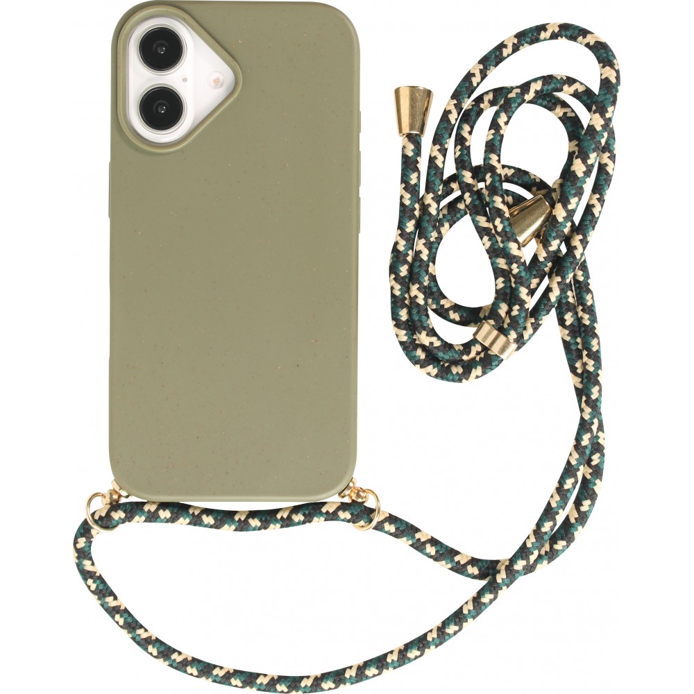 iPhone 16 Case Hülle - Bio Eco-Friendly Vegan mit Handykette Necklace - Dunkelgrün