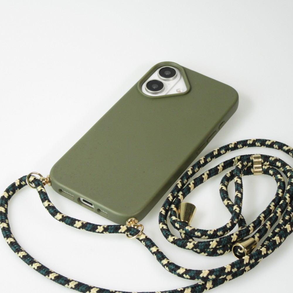 iPhone 16 Case Hülle - Bio Eco-Friendly Vegan mit Handykette Necklace - Dunkelgrün
