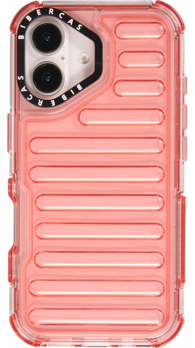 iPhone 16 Case Hülle - Transparente Hart-Silikon Cover mit 3D Bulp Effekt und verstärkten Ecken - Rot