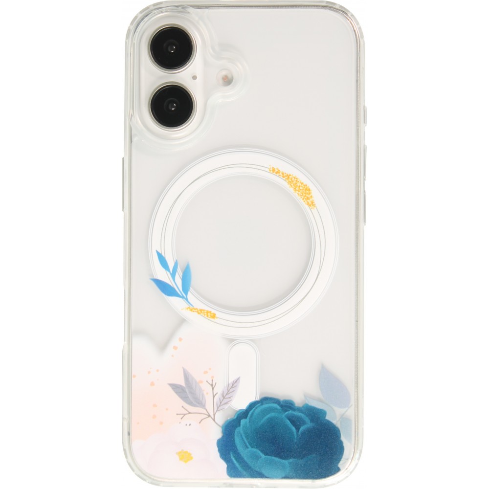 Coque iPhone 16 - Gel silicone rigide avec MagSafe rose bleue - Transparent