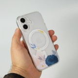 Coque iPhone 16 - Gel silicone rigide avec MagSafe rose bleue - Transparent
