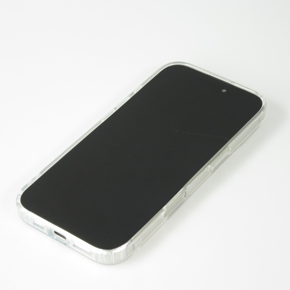 Coque iPhone 16 - Gel silicone rigide avec MagSafe rose bleue - Transparent