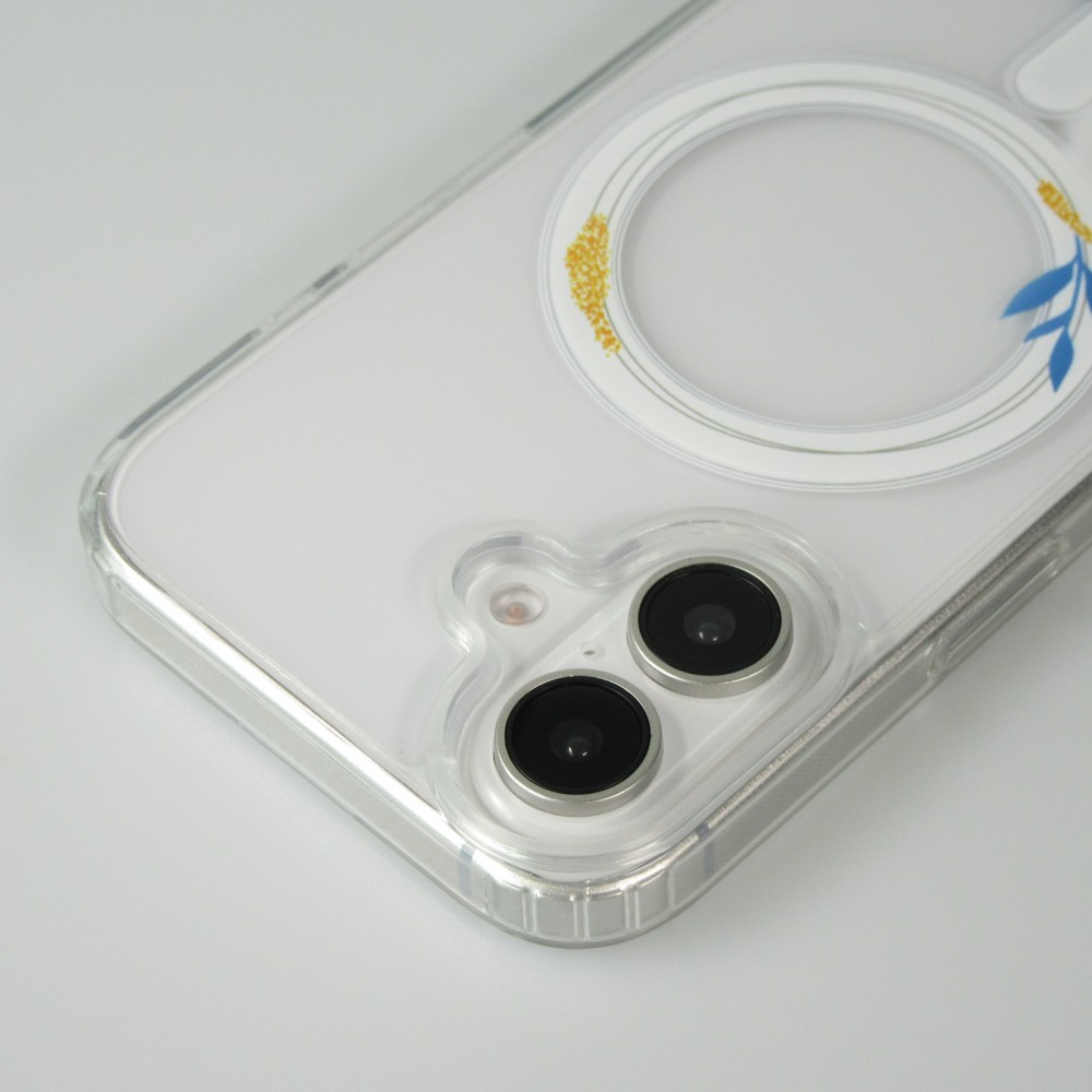 Coque iPhone 16 - Gel silicone rigide avec MagSafe rose bleue - Transparent