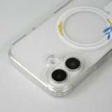 Coque iPhone 16 - Gel silicone rigide avec MagSafe rose bleue - Transparent