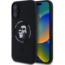 iPhone 16 Case Hülle - Karl Lagerfeld und Choupette soft touch mit MagSafe - Schwarz