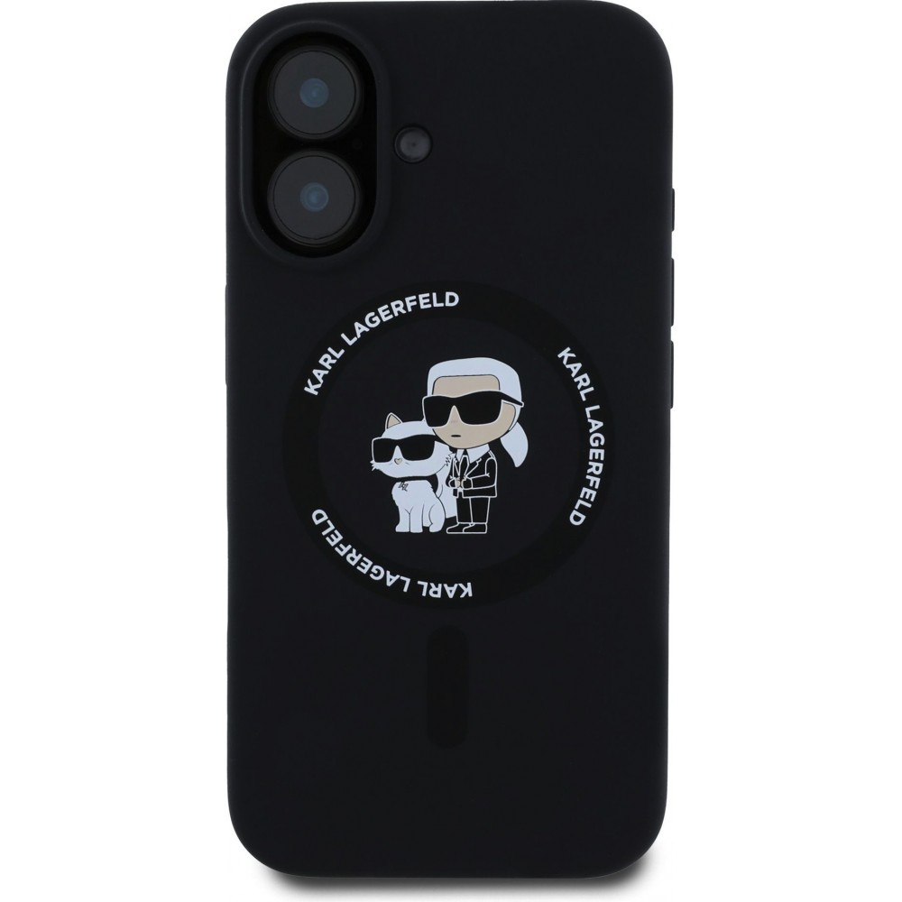 iPhone 16 Case Hülle - Karl Lagerfeld und Choupette soft touch mit MagSafe - Schwarz