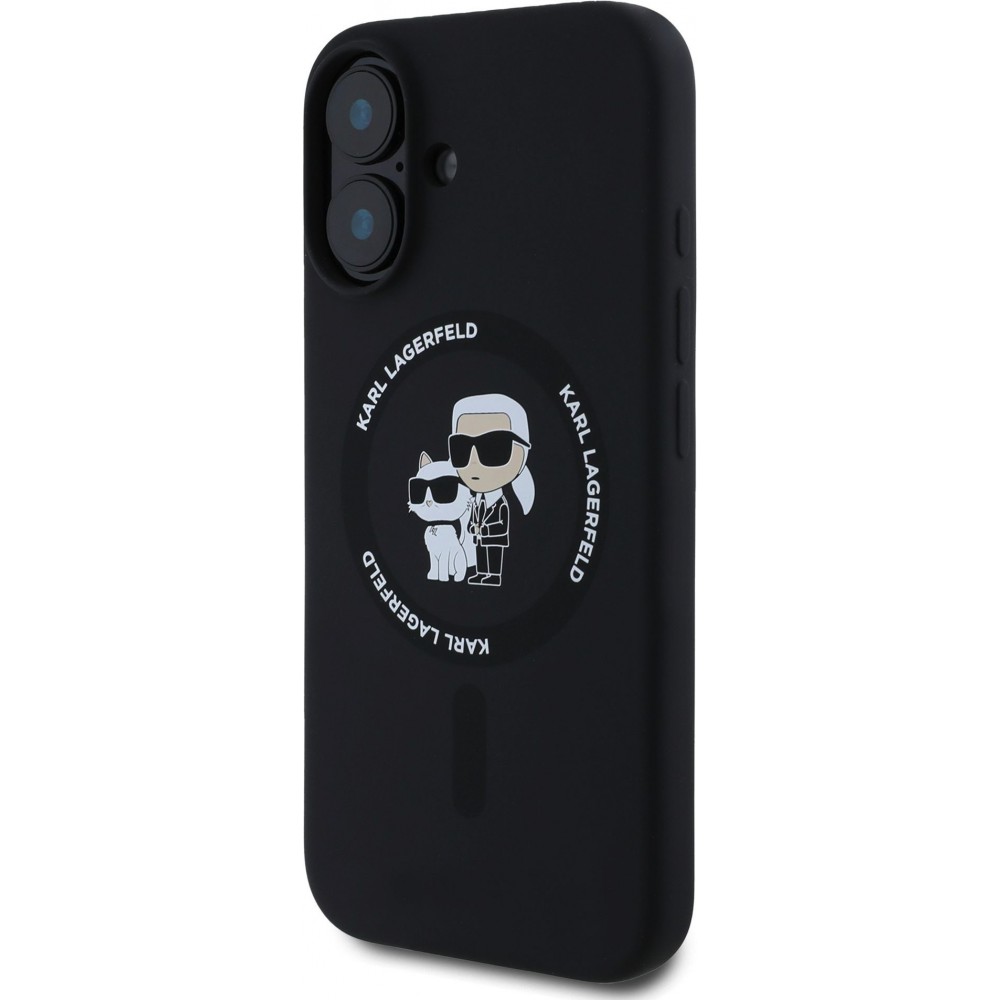 iPhone 16 Case Hülle - Karl Lagerfeld und Choupette soft touch mit MagSafe - Schwarz